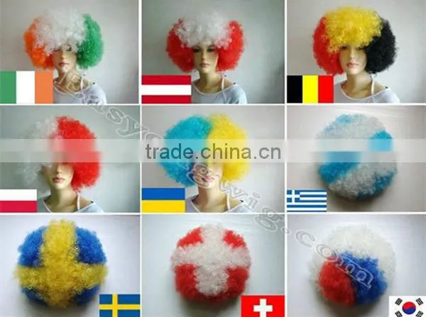 Football sports fan wig, soccer wigs custom made the world cup wigs for differenet country