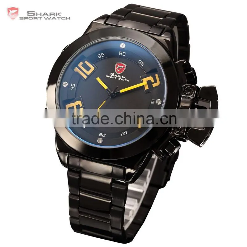 Shark Outdoor Analog Digital Steel Band Yellow Dial Mens Sports Quatrz Watch