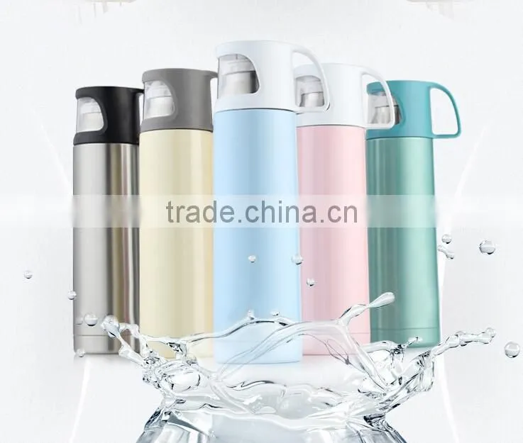 HOT SALE!!!!double wall stainless steel vacuum flask with glass lid cup