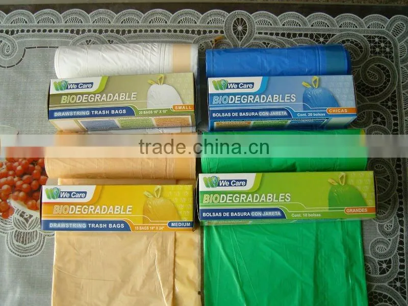 HDPE/LDPE biodegradable garbage bags with drawstring