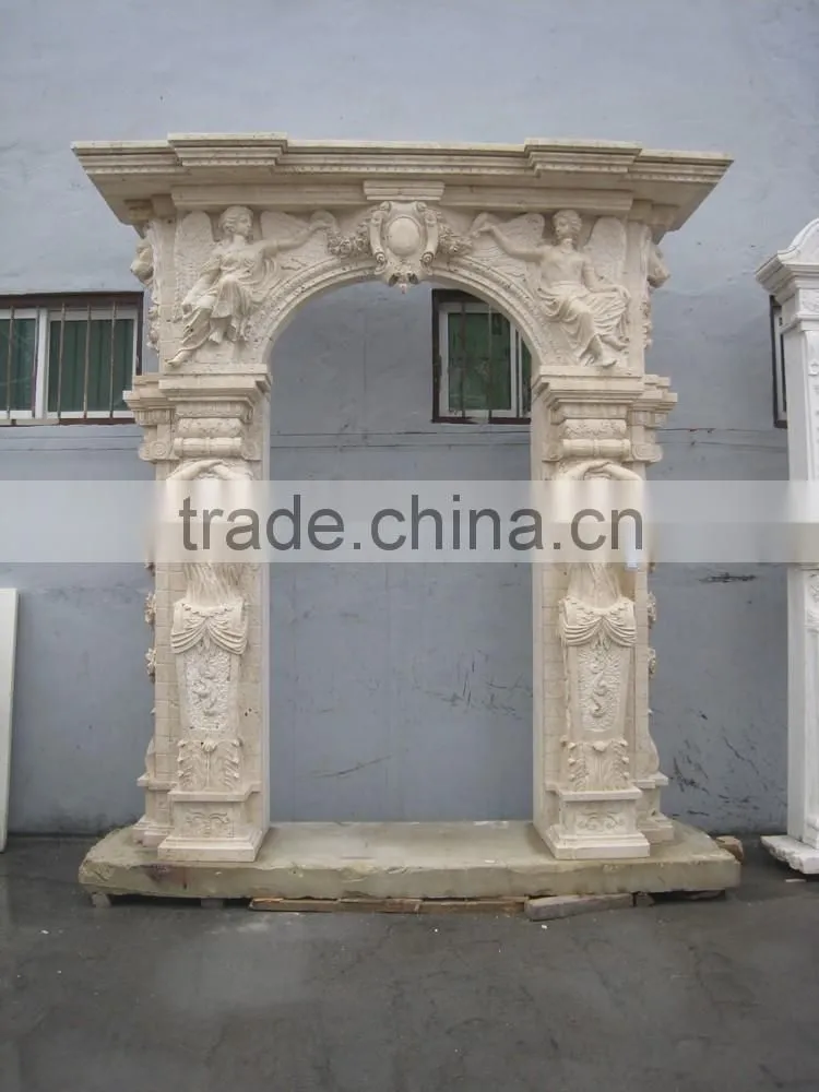 Yellow travertine stone arch marble door frame