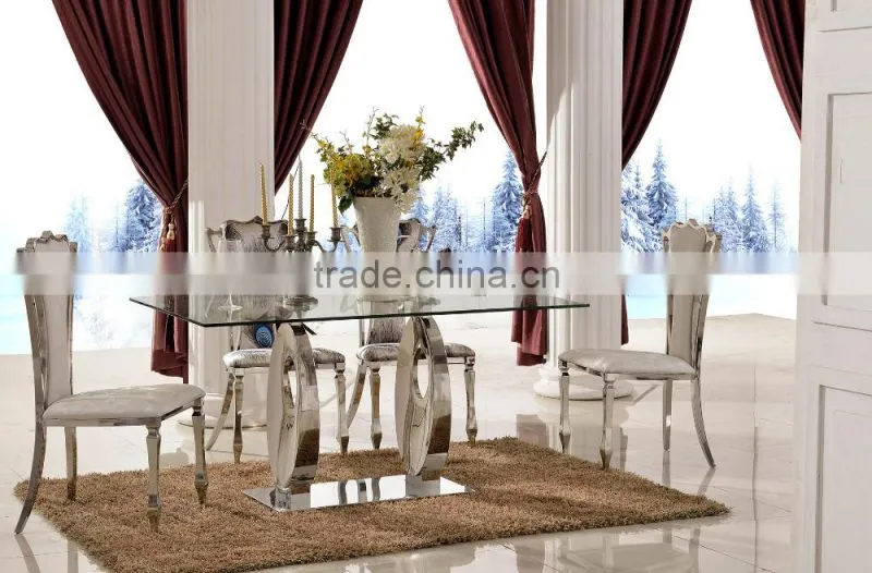 TH313 Popular Design Tempered Glass Top Dining Table and Chairs Set