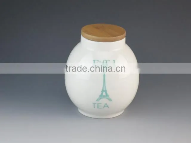 Ceramic Type France Style Eiffel Tower Design Canister/Jar With Wooden Lid