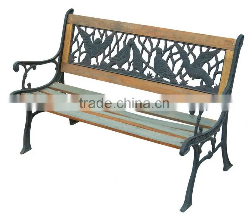 Outdoor wood furniture bench with iron legs