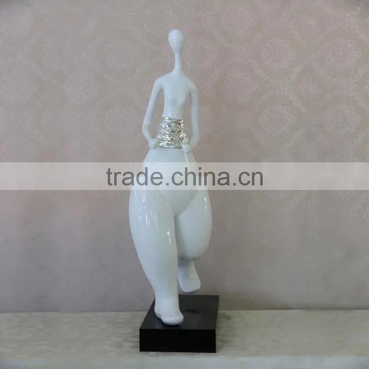 Modern Style White Gold Painted Resin Naked Dancing Lady Sculpture