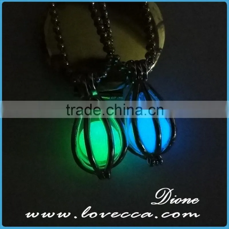 New arrival water drop Glow in the dark luminous necklace locket pendant wholesale