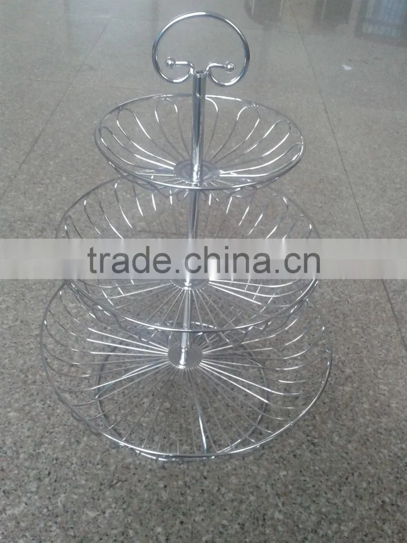 foldable iron /stainless steel/powder coated 3 -tiers cupcake stand-wirefruit basket