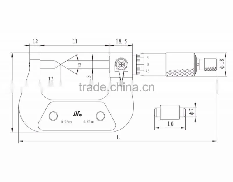 Point Micrometer with Tip Spindles and Anvils for Measuring Drills Grooves or other Dimensions