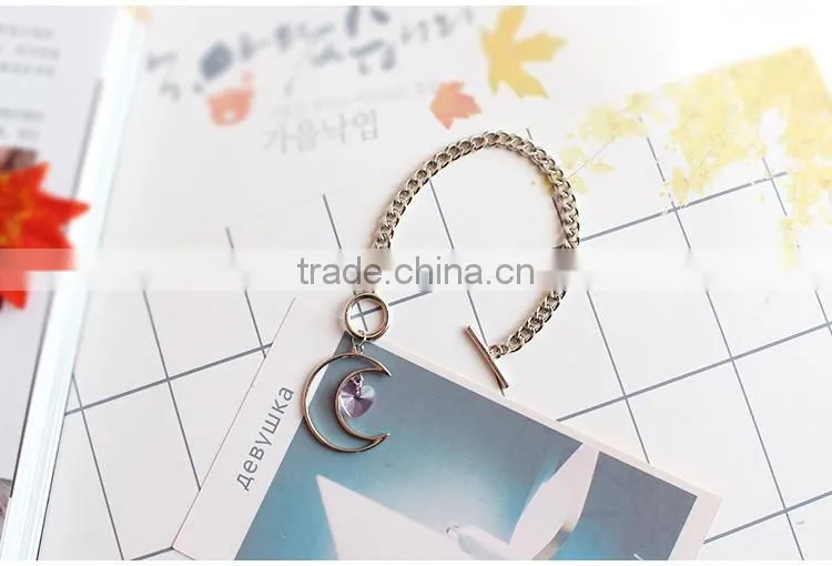 hollow moon heart crystal charms bracelet simple chain bracelet
