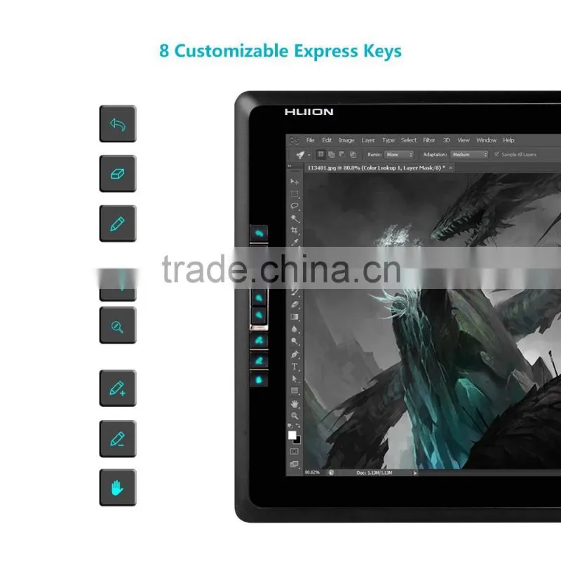 Huion GT-185 Graphic Drawing Tablet Monitor with Tempered Glass Screen and 8 Express Keys for PC and Mac