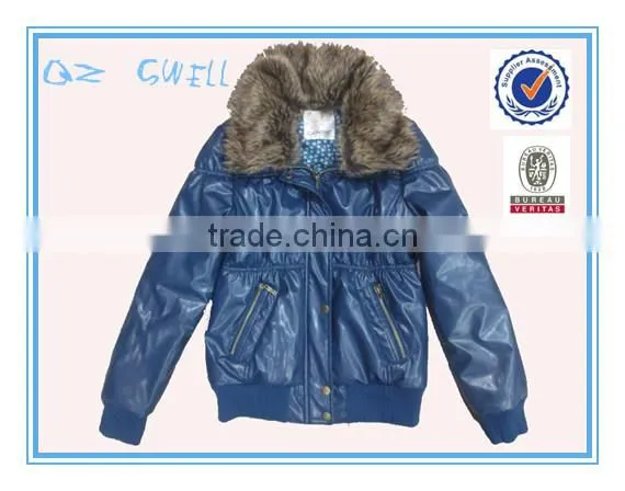 latest designs women leather jacket with fur collar