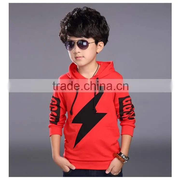 Boys new spring hooded lightning printing long sleeve fleece children sports coat