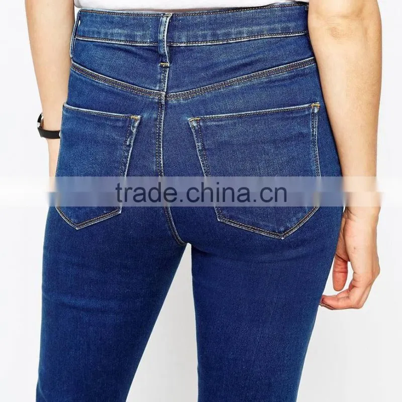 dark blue skinny plain custom your own brand high waist jeans women
