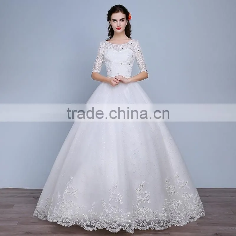 MGOO Elegant China Custom Made Wedding Dress Ballgown For Bridal Half Sleeves White Embroidery Dress