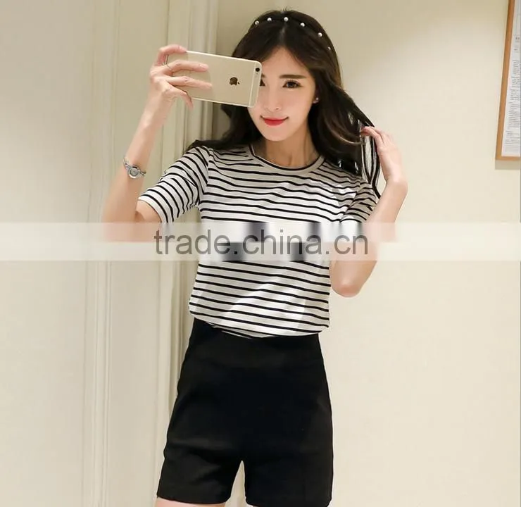 2016 new fashion all match half sleeve striped t-shirts for ladies