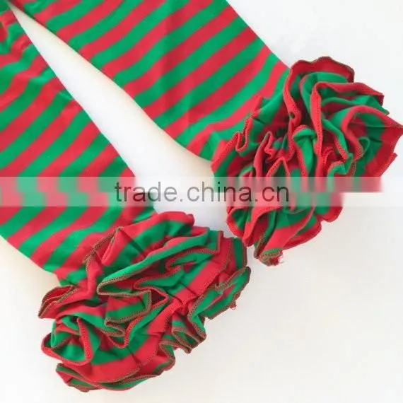 Christmas Ruffle Leggings Toddlers 95% Cotton 5% Spandex Icing Legging Red and Green Striped Pants