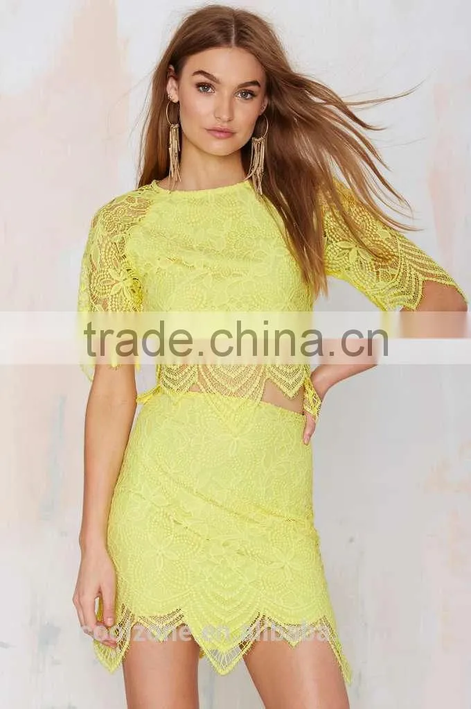 New design lace bodycon scalloped hems tulle skirt
