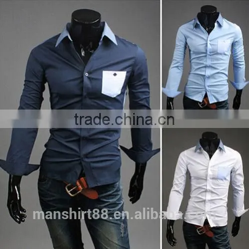 New Mens Plaid Hit Color Long Sleeve slim fit casual Shirt