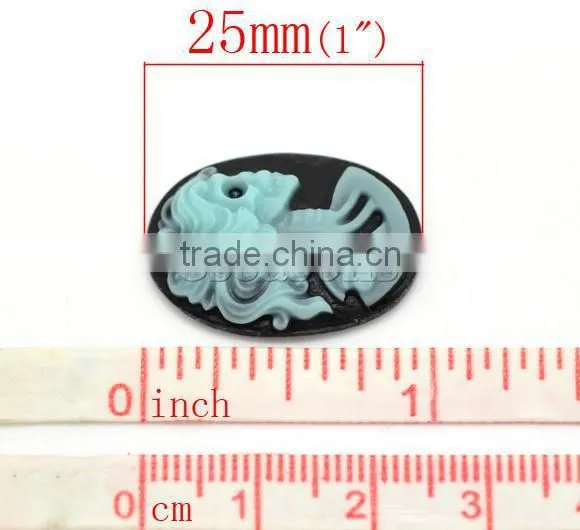 Wholesale Skyblue Resin Halloween Skull Pattern Oval Cameo 25x18mm(1"x3/4")