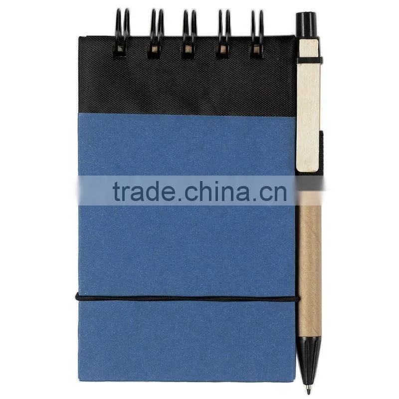 Hard kraft card cover spiral winding pocket recycle notebook 70grams 50sheets 7.8*12.8cm with paper pen and elastic