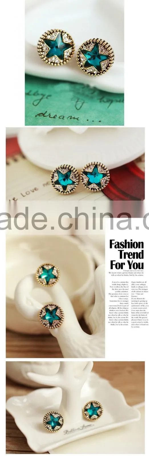 Wholesale Fashion jewerly round shape star engraved earring stud