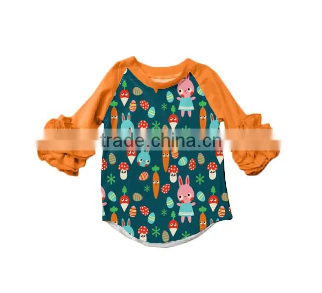 baby Easter boutique clothing Ruffle Raglan T-shirt with bunny printed pattern