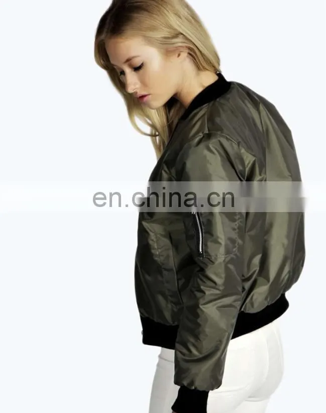 100% Polyester women cheap windbreaker bomber jacket zipper