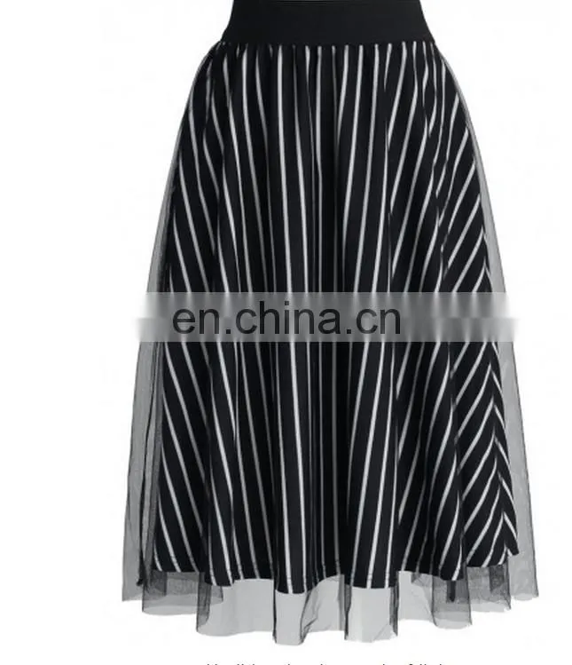 Monochromic Stripes Mesh Midi Skirt