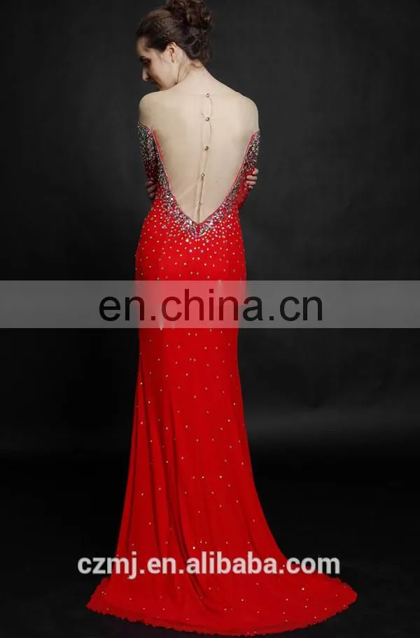 2016 sexy side split backless see through long sleeve evening dress
