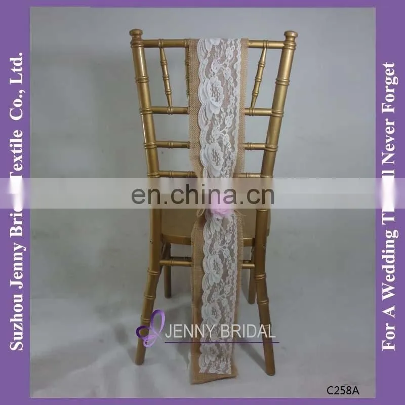 C258A cheap burlap chair sash with flower