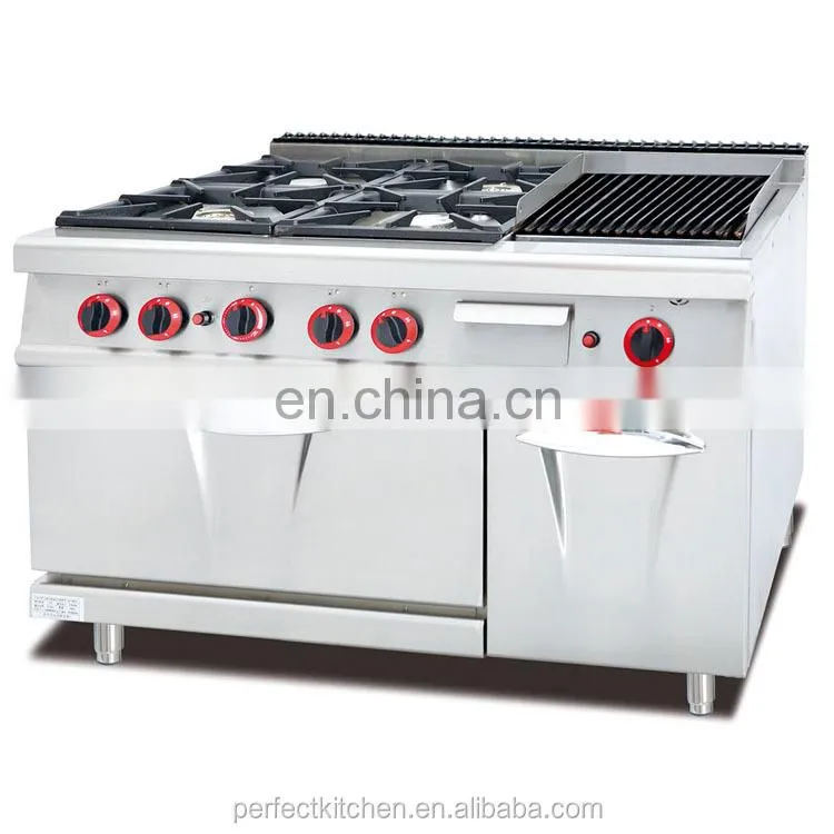 Free standing Industrial Stainless steel 4 Burner LPG Gas Stove with oven