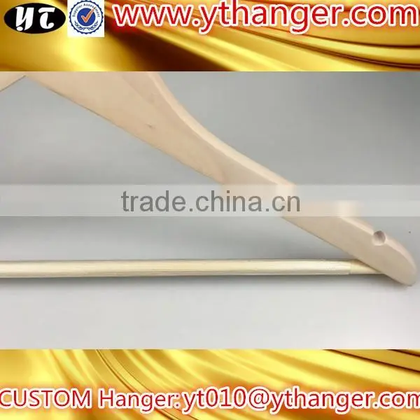 YY0522 sale bulk natural flat wood hanger flat wooden hanger with non-slip bar