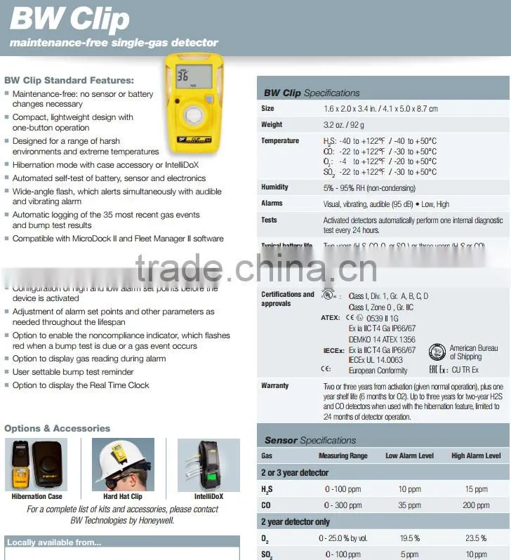 Honeywell handheld H2S CO gas detector maintenance-free detectors