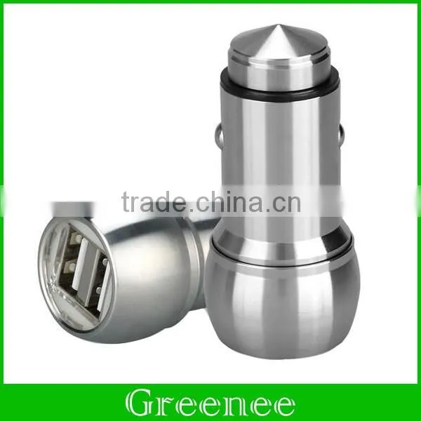 Stainless Steel Safe Hammer Dual 2.4A USB Car charger for iPhone 6S and Mobile Phone