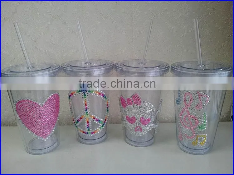 BPA free Acrylic double wall 16 oz tumblers with straw and LED light FDA standard PVC or paper insert mugs