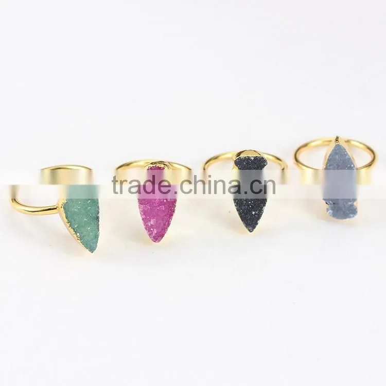 RG1091 Gold plated arrowhead Druzy Geode stone boho ring