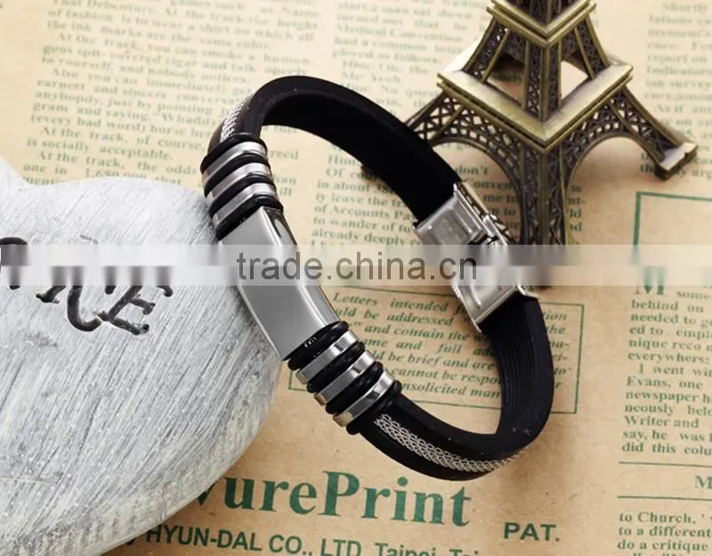 Wholesale stainless steel silicone bracelet rubber bracelet Cheap silicone bracelet of man