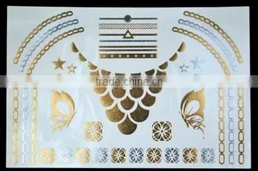 New Tattoo Metal Silver Golden Temporary Tattoos Sticker For Adults