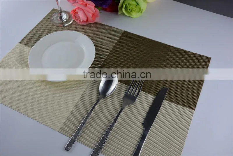 2015 New Arrival Gold Color Home Kitchen Dining Placemat Fashion Adiabatic PVC Strip Weave Table Mat
