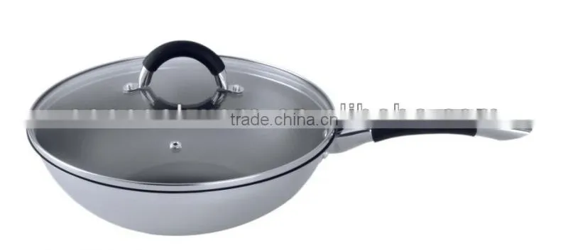2014 New Products Tri Ply Chinese Wok 28cm With Non-stick Coating For Wholesale