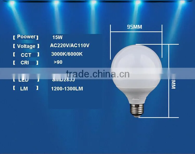 G95 LED BULB 15W BULB LIGHT ALUMINUM + plastic led bulb ce rohs e27 save lamp