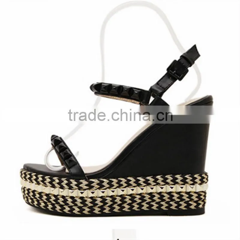 Rivets grassroots wedges safety high heel women summer shoes