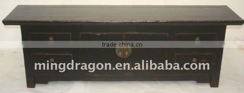 Chinese Antique Black TV Console With Four Drawer Two Door 170*40*55cm