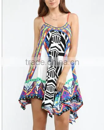summer sexy mini printed bohemia cami umbrella dress