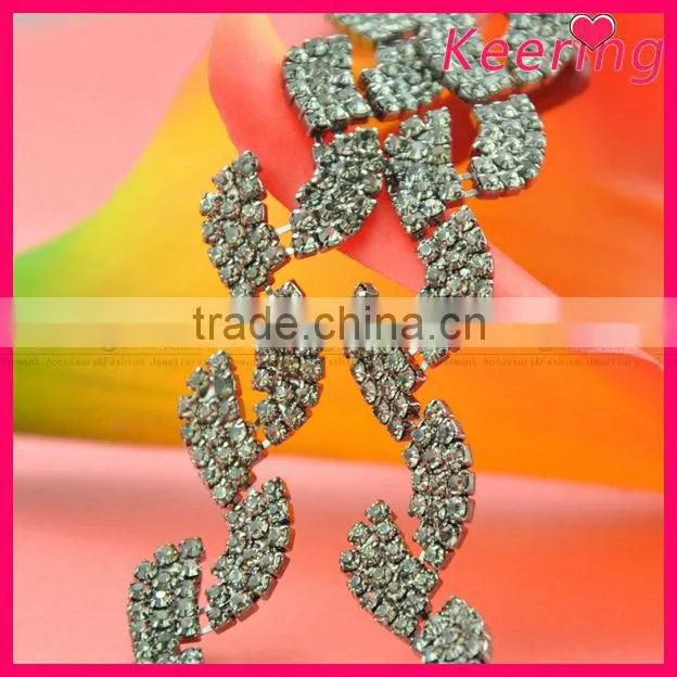 new arrival bulk cheap china crystal trim leaf shape joint black diamond chain WRC-225
