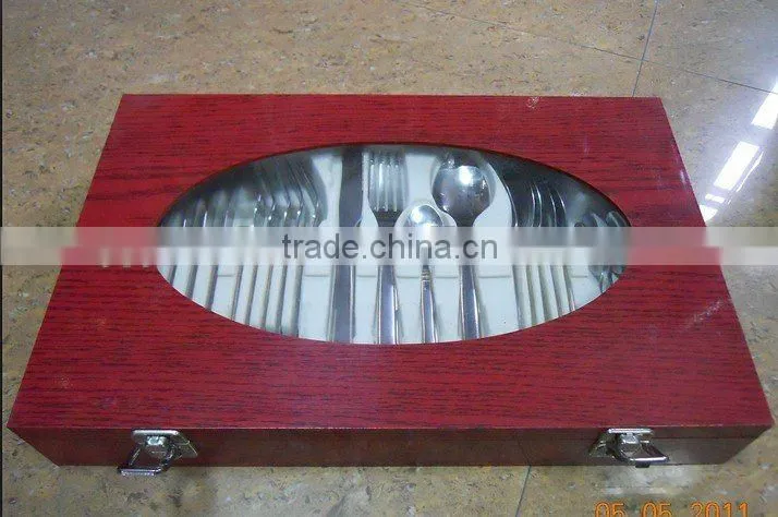 24 pcs gold stainless steel cutlery set with wood case