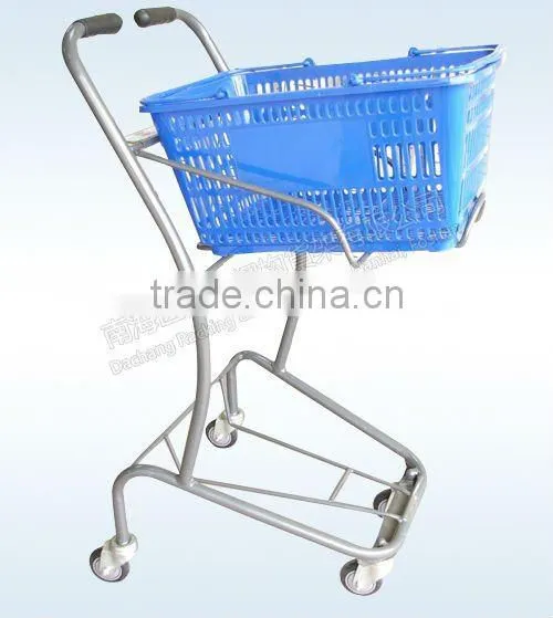 Powder Coated Japanese Style Supermarket Shopping Trolley with plastic basket