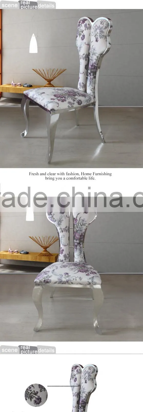 flower designs fabric painting with stainless steel butterfly shape chair frame
