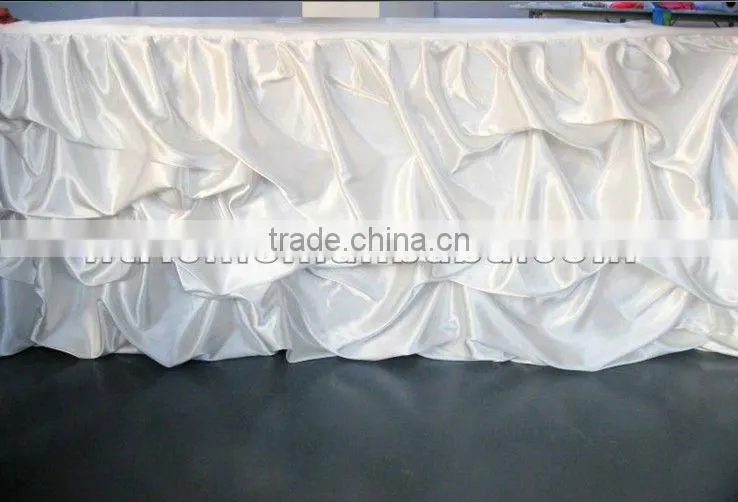 Graceful bridal table cloth with ruffles, satin fabric table cloth for wedding