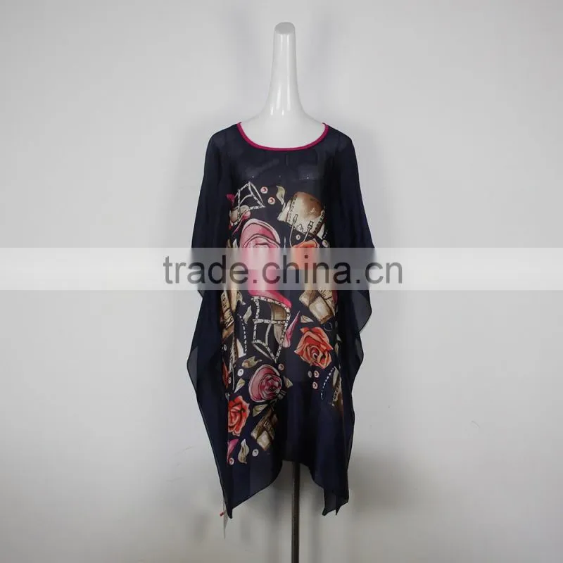 2015 New arrival European Style Women Dress Summer New Design Printing floral Chiffon Dress